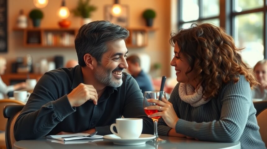 Randizás egy kávézóban, ahol a felelősség és a kommunikáció fontos.