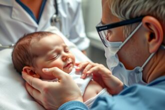 Kisbaba orvosi vizsgálata orvosnak átadva