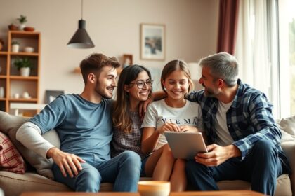 Családi együttlét tinédzserekkel és szüleikkel a kanapén