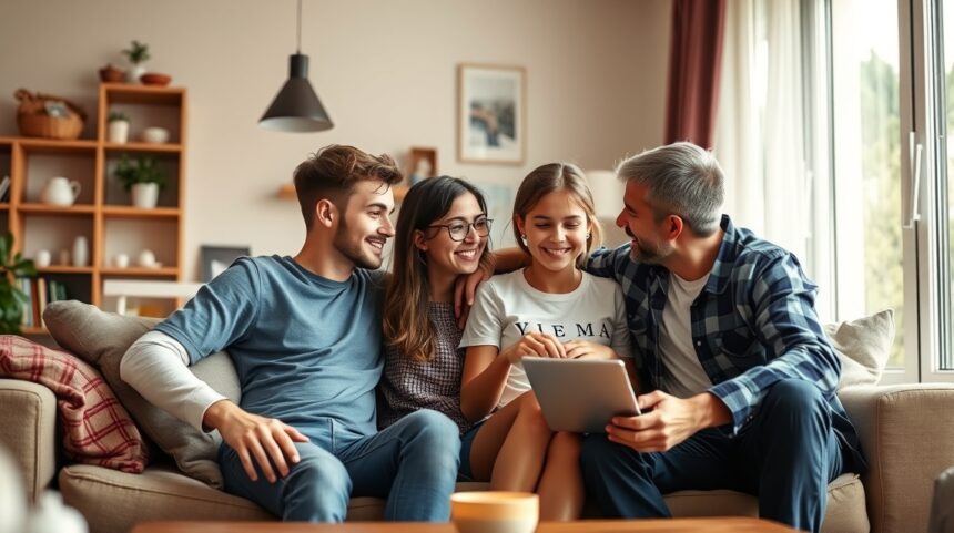 A tinédzser gyerekek és szüleik viszonya 1 Családi együttlét tinédzserekkel és szüleikkel a kanapén