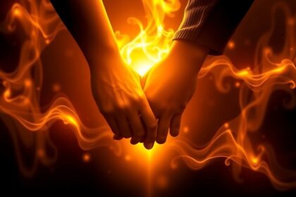 Két kéz egymásba fonódva, pszichés összhangot szimbolizálva.