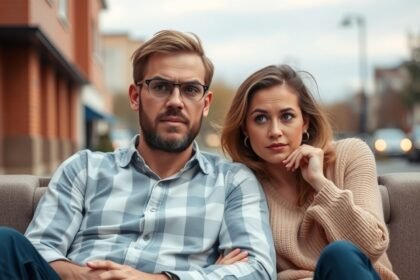 Feszültség távkapcsolatban lévő párral, akik a hűtlenségről beszélnek.