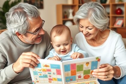 Kisbaba nagyszülőkkel közös élménynaptár használat közben