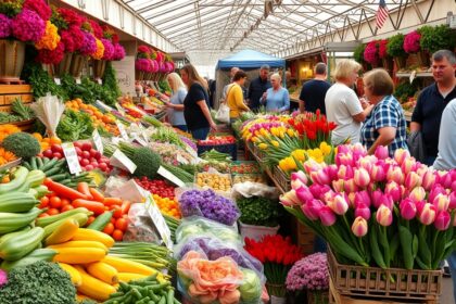 Friss zöldségek és virágok tavaszi piacon, babaételek készítéséhez.