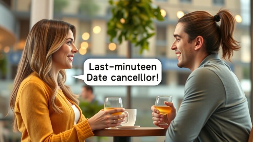 8 mondat, amit mondhatsz, ha az utolsó pillanatban lemondják a randevút 1 Fiatal pár mosolyogva beszélget egy kávézóban, randevú lemondásáról.