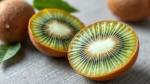 womensway 147 Friss kivi és felvágott kivi a háttérben zöld levelekkel