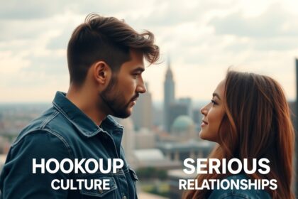 Fiatal pár beszélget a hookup kultúra és a tartós kapcsolatok viszonyáról.