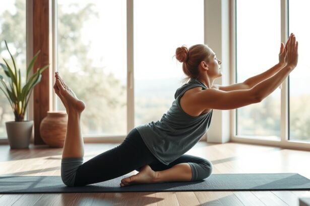 Nő nyújtózkodik jógapadon, javítva testtartását és rugalmasságát.