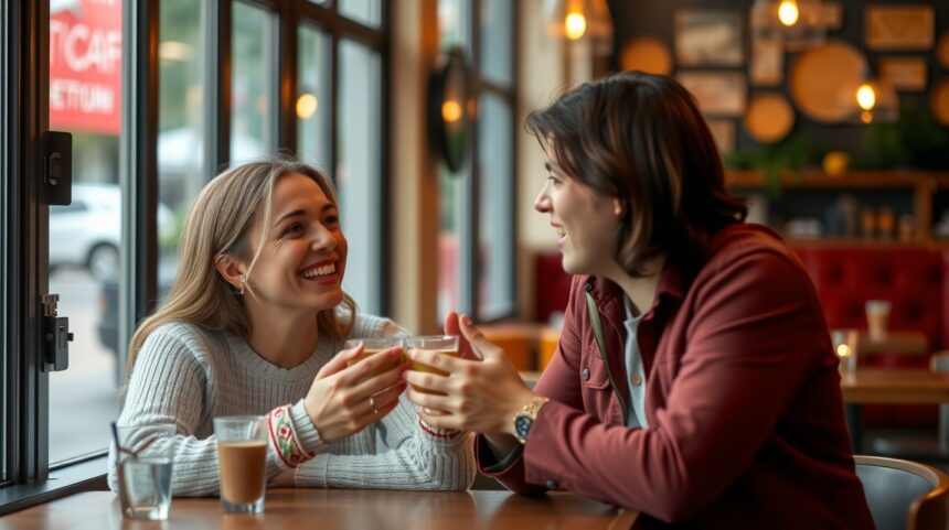 Ha zavarban vagy, mit mondj magadról egy randin, gondolkodj el ezen a 8 tippem. 1 Boldog fiatal pár randevúzik egy kávézóban.