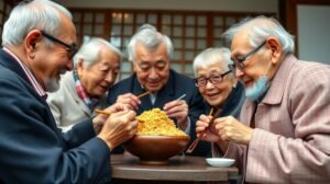 womensway 134 Japán idősek élvezik a natto-t egy étteremben