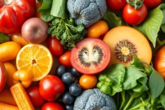 Friss gyümölcsök és zöldségek vitaminokkal az arcbőr táplálásához