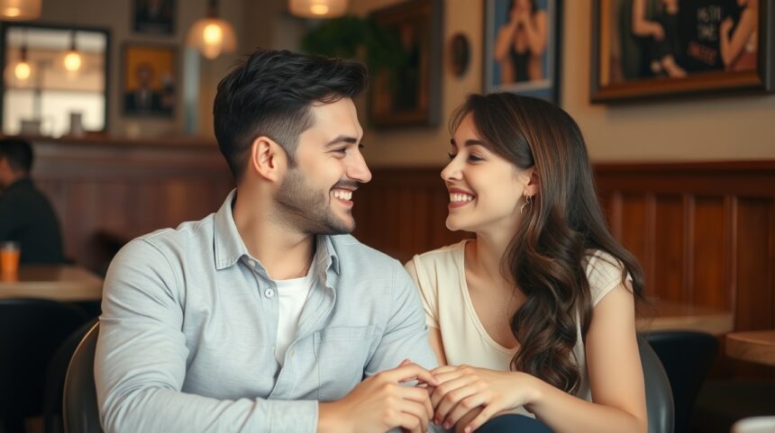 Az első három hónap: mit árulnak el a párkapcsolat jövőjéről? 1 Fiatal pár boldogan beszélget egy kávézóban.