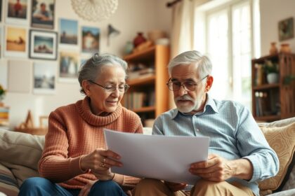 Idős pár örökség tervezéséről beszélget otthon.