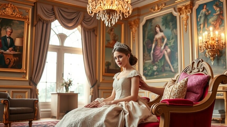 8 dolog, amit tudnod kell a hercegnői bánásmódról és hogyan érheted el a férfiaktól 1 Egy nő hercegnői ruhában ül egy díszes teremben
