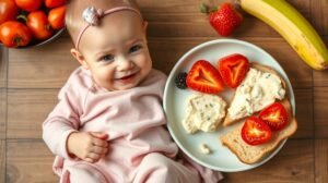 womensway 132 Baba tejmentes reggelije friss gyümölcsökkel és kenyerével.