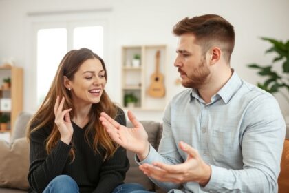 Egy pár beszélgetés közben, érzelmekkel teli pillanatok.