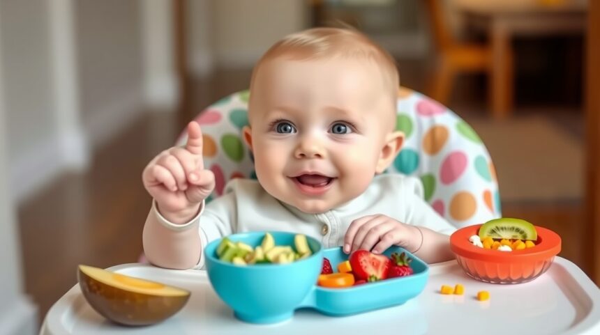 Ünnepi menük kisbabáknak: mikor és mit adjunk a kicsinek? 1 Boldog kisbaba egészséges ételekkel az ünnepi menühöz.