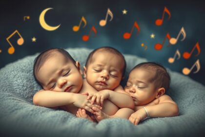 Hármó foglalkozó baba altatódalokkal álmodik.