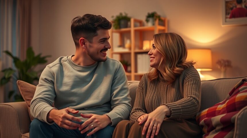 Az exek hatása az új párkapcsolatra 1 Párbeszéd egy boldog pár között a kanapén ülve