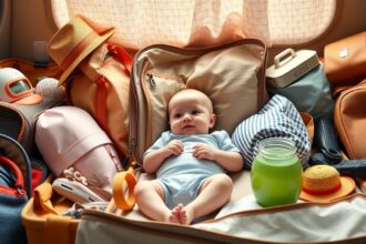 Baba első nyaralásához szükséges csomag- és pihenőhelyzet