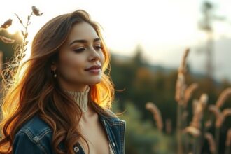 Fiatal nő, aki a természetben élvezi a nyugodt életmódot.