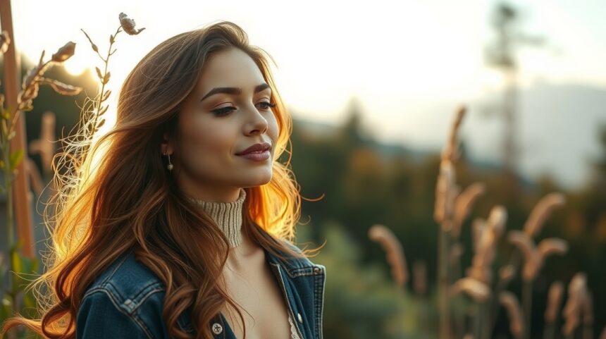 Fiatal nő, aki a természetben élvezi a nyugodt életmódot.