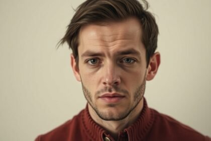 Férfi érzelmi kifejezése, aki kapcsolat problémáival küzd.