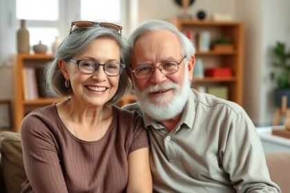 Idősebb pár boldog mosollyal a kanapén, a tartós házasságról.