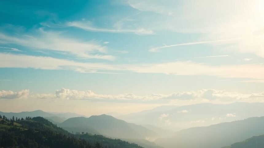 Festői hegyek és felhők a kék égen