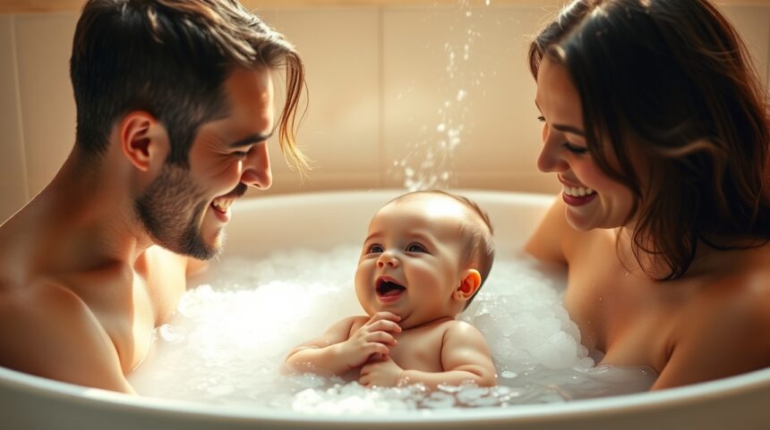 A baba első közös fürdése: hogyan váljon élménnyé? 1 Boldog család közös fürdése a babával, élmény és kötődés