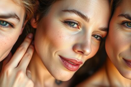 Három arcbőr különböző típusának bemutatása, közelkép.