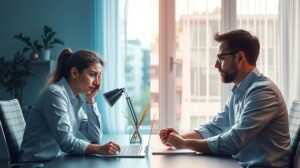 womensway 132 Két munkahelyi stresszel küzdő személy otthoni környezetben.