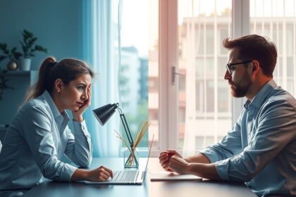 Két munkahelyi stresszel küzdő személy otthoni környezetben.