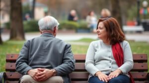 Középkorú pár beszélgetés közben, kapcsolatuk válságával küzdenek.