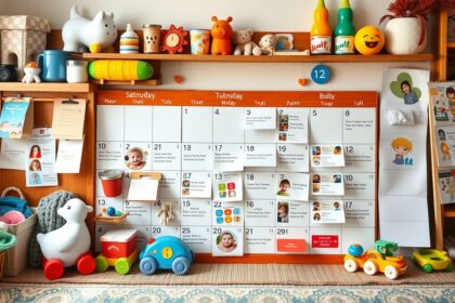 Családi naptár kisbaba kellemes környezetben.