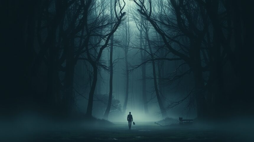 Azok, akik sikeresen kilépnek manipuláló kapcsolatokból, általában ezt a 9 szokást sajátítják el. 1 Egy ember sétál egy sűrű, ködös erdőben, a fák sötét árnyékában.