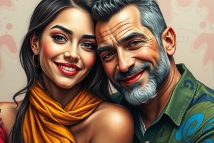 Boldog párkapcsolatban élő pár közeli portréja.