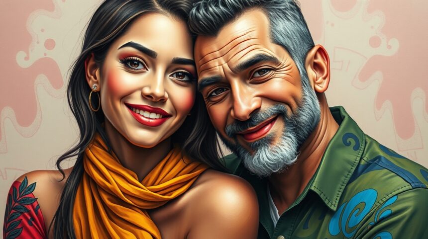 Boldog párkapcsolatban élő pár közeli portréja.