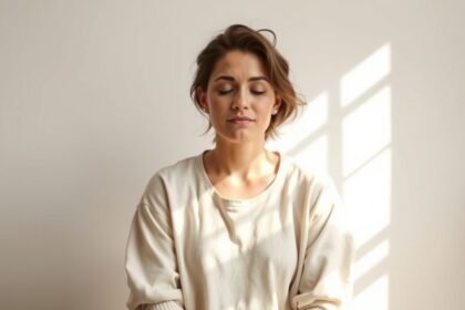 Nő meditál a napfényben, érzelmek kezelése az ex-szel való találkozás után.