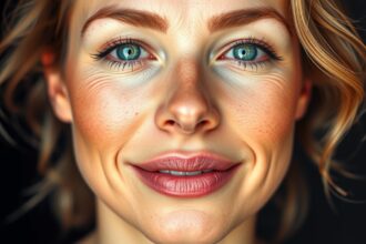 Ragyogó bőrű nő közelről, természetes szépség és egészség.