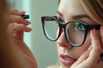 Smink szemüveges nőknek, szemöldök és szemkontúr kiemelésével.