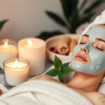 Nő természetes arcpakolással otthoni spa élményhez