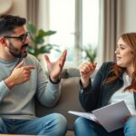 Két ember vitázik építő módon, támogató kommunikációval.