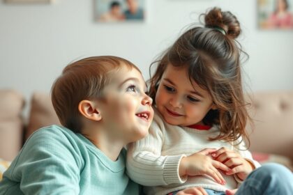 Két kisgyerek szórakozik a kanapén, örömteli pillanatok.