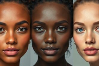 Három nő, különböző bőrtónusokkal highlighterrel.