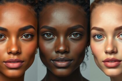 Három nő, különböző bőrtónusokkal highlighterrel.