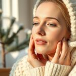 Nő gondoskodik bőréről télen, hialuronsavat és krémet használva.