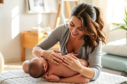 Baba-mama masszázs: anya masszírozza a babáját nyugodt környezetben.