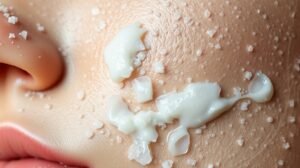 Bőrradír a bőrön, tisztító és exfoliáló hatással.