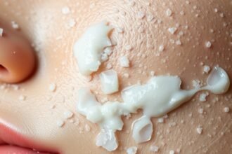 Bőrradír a bőrön, tisztító és exfoliáló hatással.